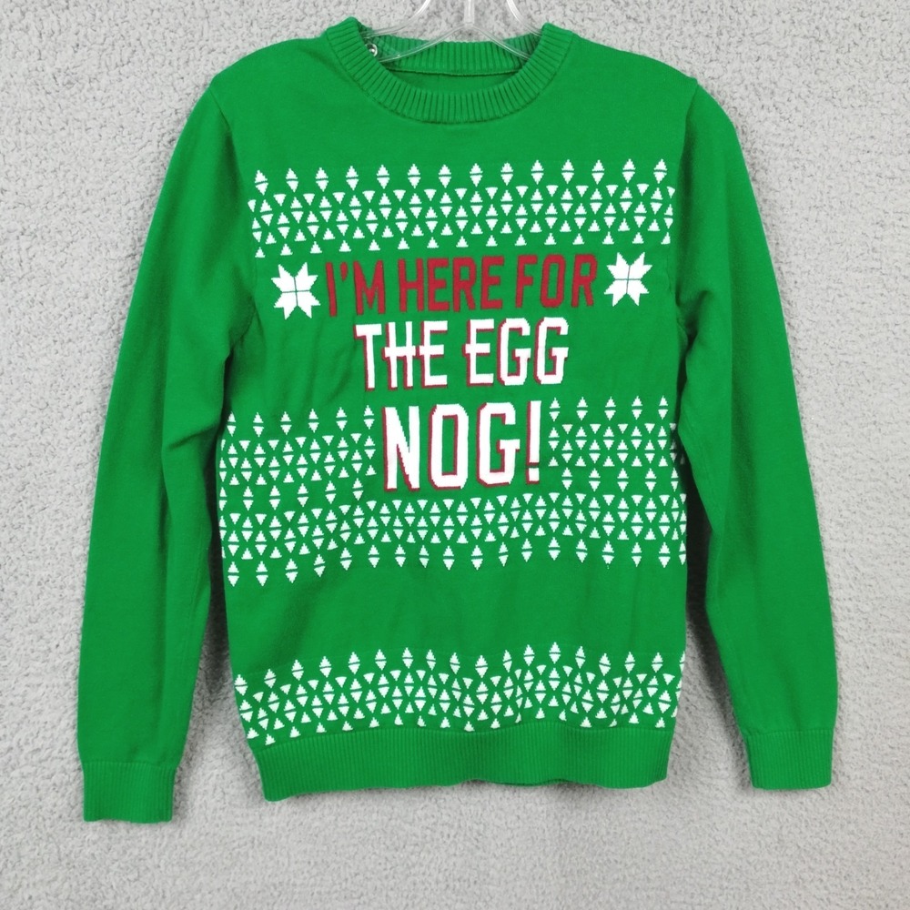 Mossimo Supply Co Womens Sweater "I'm Here For The Egg Nog" Christmas Green S